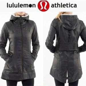 Lululemon Athletica Women Charcoal Gray Hooded Insulated Parka Jacket Sz Medium